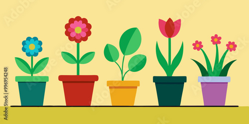 set of Illustration of various kinds of flowers in pots