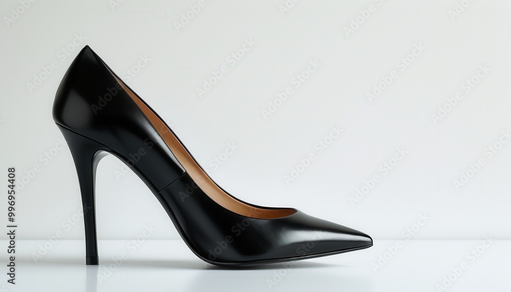 Elegant Black High Heel Shoe on White Background Elegant Black High Heel Shoe on White Background