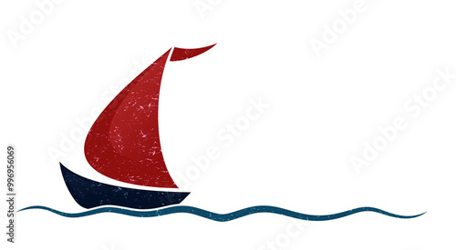 The boat with scarlet sails in the sea.