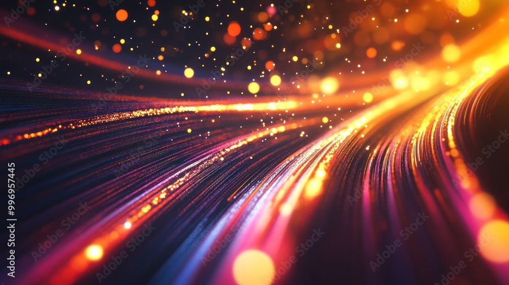Abstract colorful waves with glowing particles, creating a dynamic visual effect. Abstract colorful waves with glowing particles, creating a dynamic visual effect.