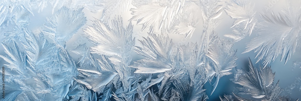 Obraz premium Crystallized frost texture on a windowpane, capturing intricate, sharp edges