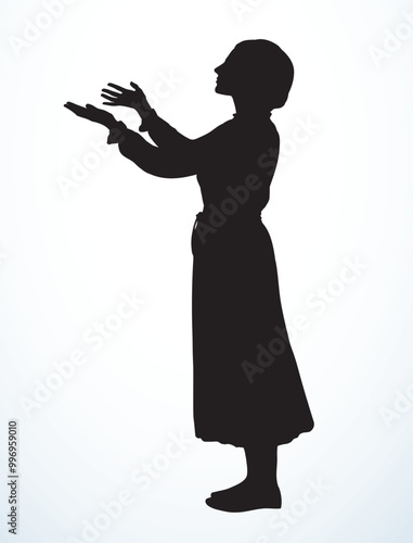 Vector drawing. Praying girl silhouette