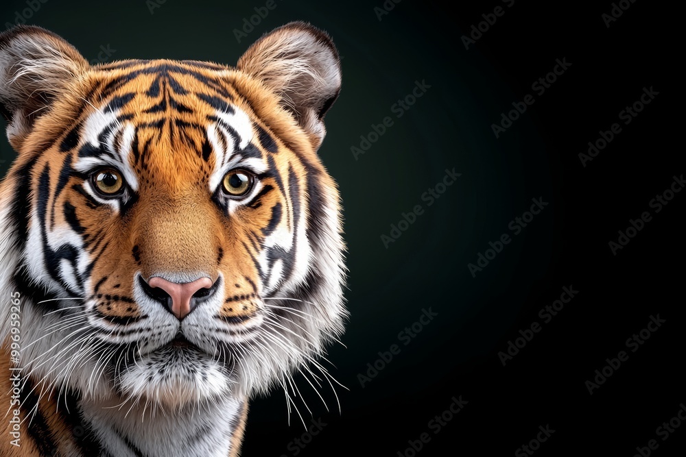 Fototapeta premium The angry Sumatran tiger (Panthera tigris sumatrae), a beautiful animal with a beautiful portrait