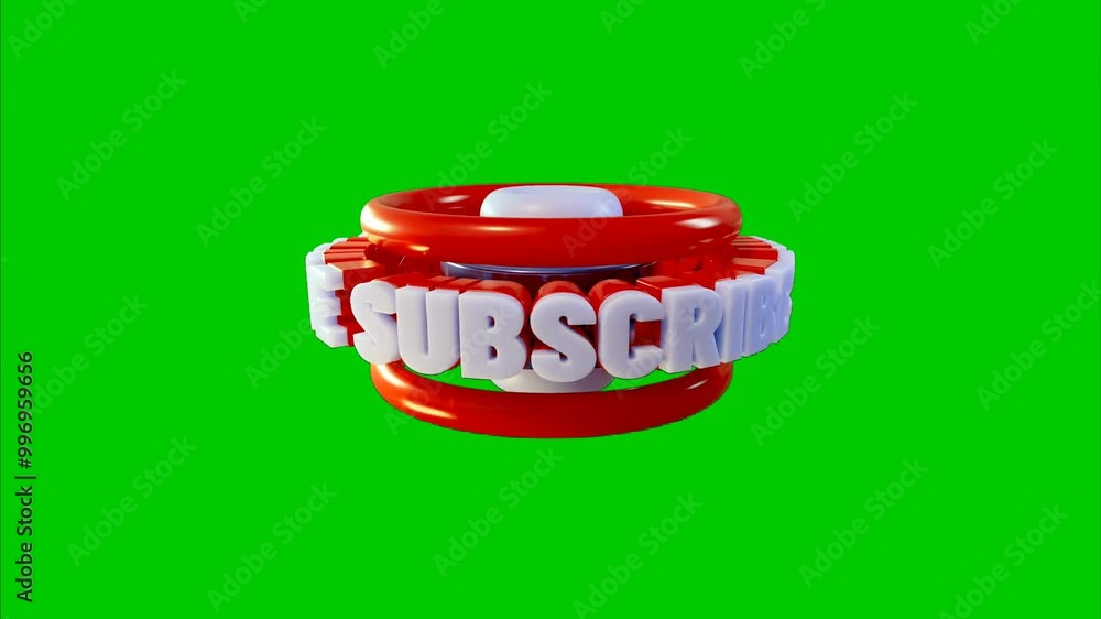 3D social media subscribe button animation on a green screen in vibrant 4K, perfect for enhancing videos and encouraging audience engagement. Eye-catching and dynamic visuals