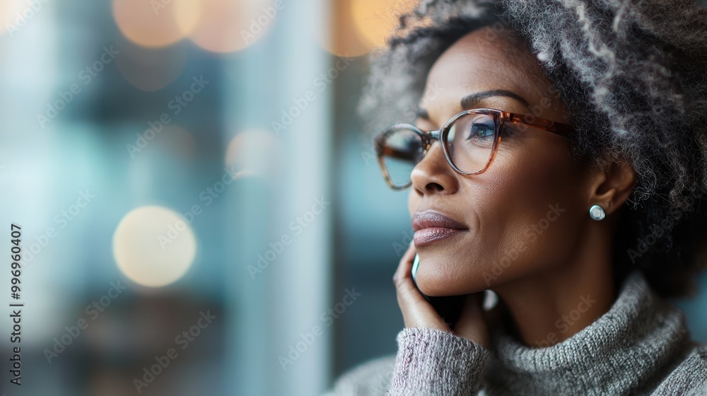 A contemplative individual with curly hair, dressed in a cozy sweater, is captured in a thoughtful pose against a softly blurred background with bokeh lights, evoking introspection. A contemplative individual with curly hair, dressed in a cozy sweater, is captured in a thoughtful pose against a softly blurred background with bokeh lights, evoking introspection.