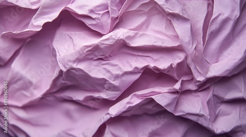 Featuring a piece of soft pink crumpled paper, this image highlights the subtle and intricate folds, perfect for adding a touch of texture and color to any creative project. photo