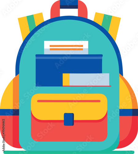 Colorful school backpack full of school supplies