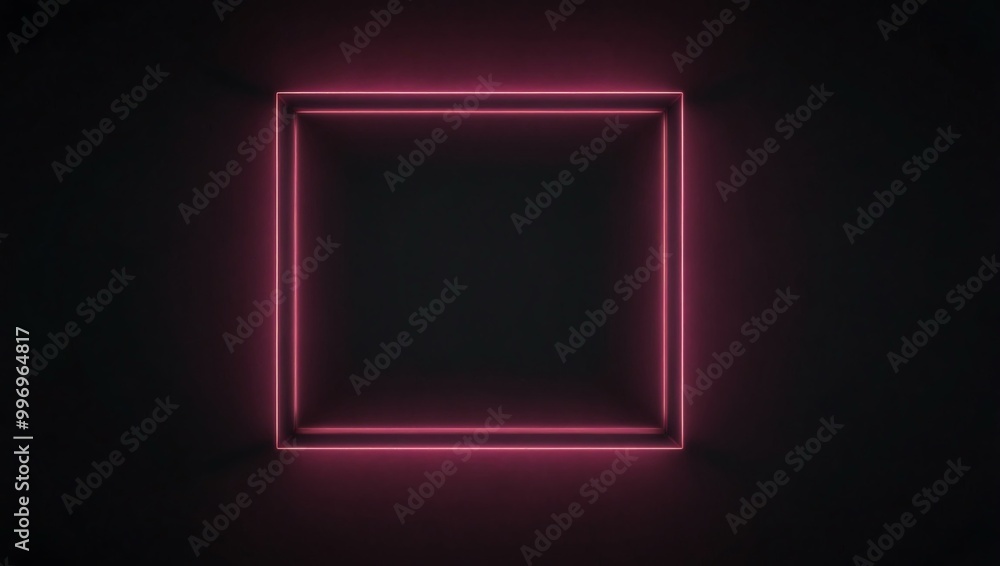 Minimalist glowing pink neon frame on a dark backdrop. Minimalist glowing pink neon frame on a dark backdrop.