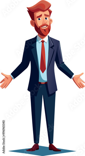 Businessman shrugging with open palms in uncertainty