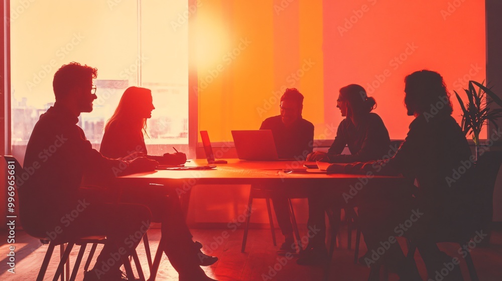 Group of diverse office workers brainstorming ideas around a table, copy space Group of diverse office workers brainstorming ideas around a table, copy space