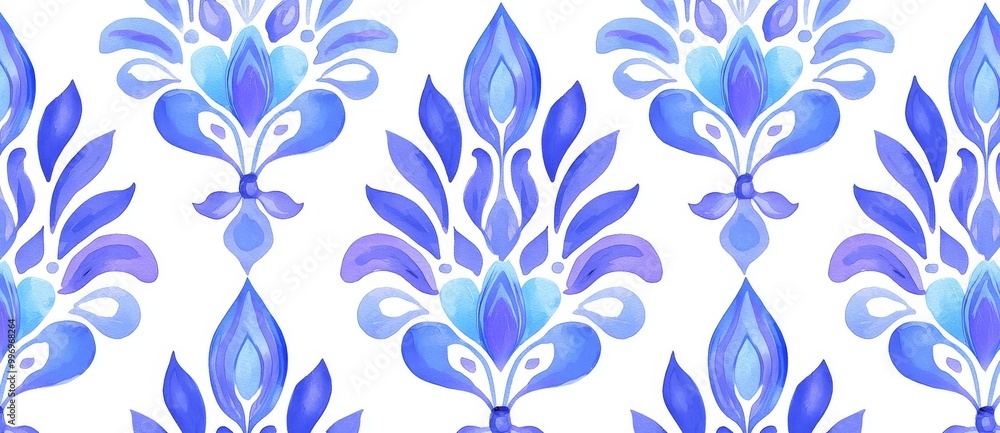 An intricate floral pattern in shades of azure and electric blue against a white background. An intricate floral pattern in shades of azure and electric blue against a white background.