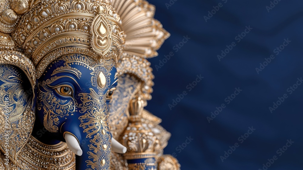 Ornate Blue Ganesh Statue with Detailed Patterns Ornate Blue Ganesh Statue with Detailed Patterns