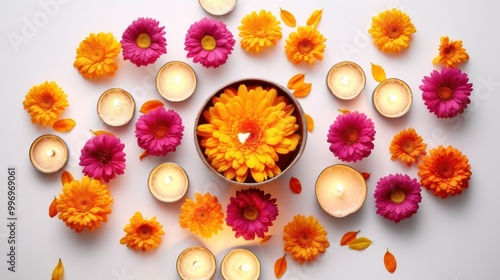 Floral Arrangement with Candles and a Water Bowl