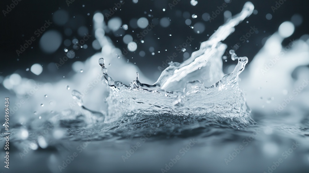 A mesmerizing high-resolution image showcasing the splash of clear water captured in mid-motion, emphasizing the purity and fluid dynamics of the water droplets in focus. A mesmerizing high-resolution image showcasing the splash of clear water captured in mid-motion, emphasizing the purity and fluid dynamics of the water droplets in focus.