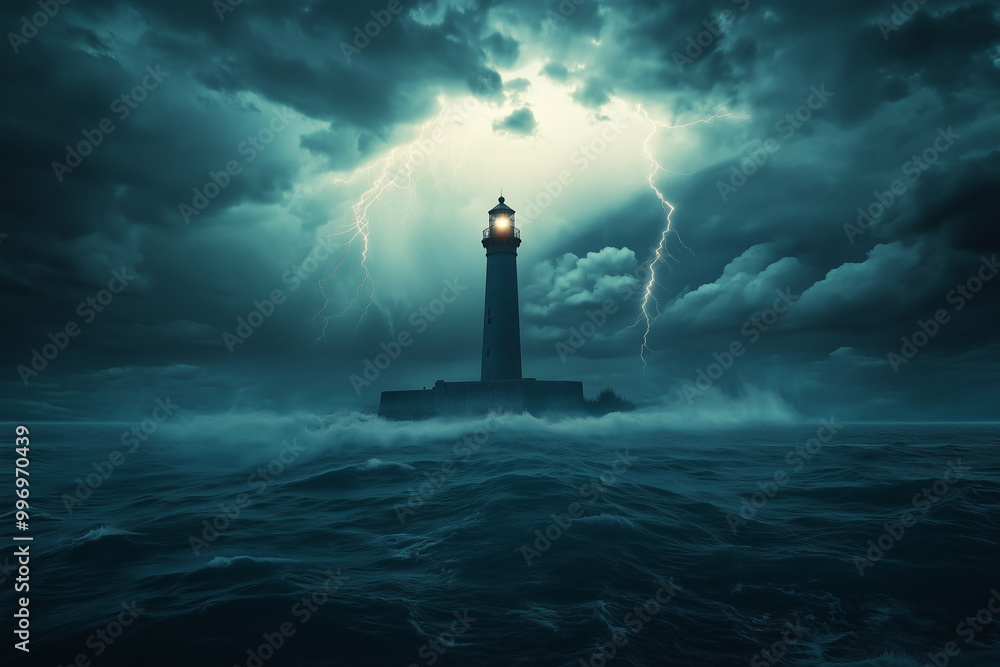 Lighthouse Standing Alone in the Middle of a Vast Ocean, a Solitary Beacon of Hope Lighthouse Standing Alone in the Middle of a Vast Ocean, a Solitary Beacon of Hope