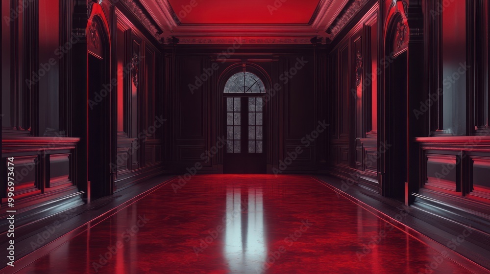 A Vacant Mockup of a Blood-Red and Black Room Within a Mansion Generative AI A Vacant Mockup of a Blood-Red and Black Room Within a Mansion Generative AI