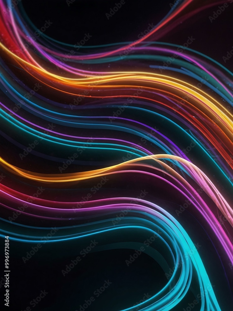 Neon curved lines with a flowing 3D effect. Neon curved lines with a flowing 3D effect.