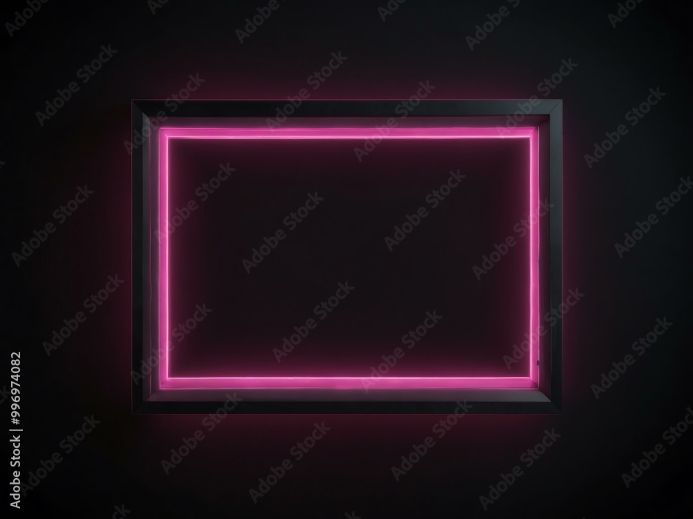 Neon pink frame glowing in darkness. Neon pink frame glowing in darkness.