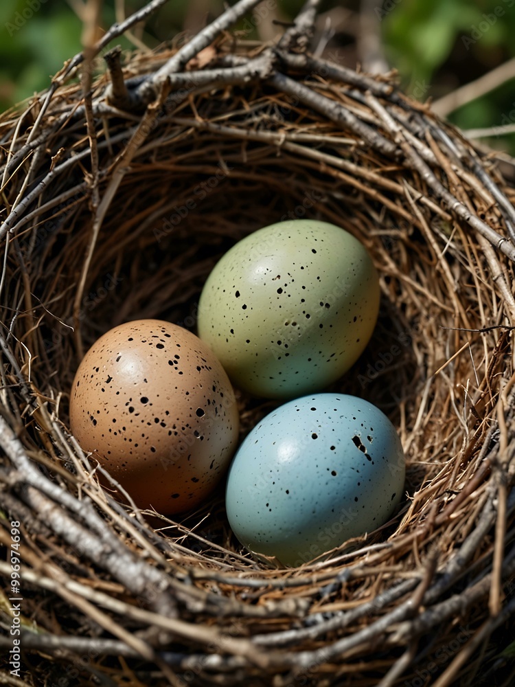 Nest with four blackbird eggs. Nest with four blackbird eggs.