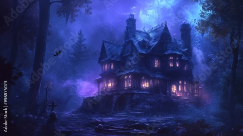 A spooky house wallpaper for your computer screen.