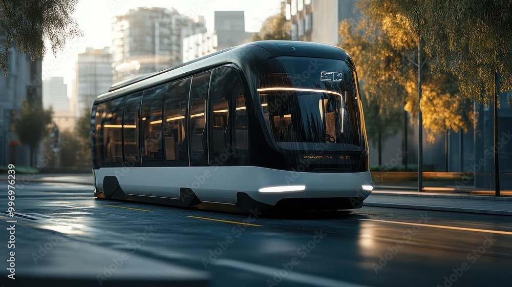 Fototapeta premium An autonomous shuttle bus banner in modern format