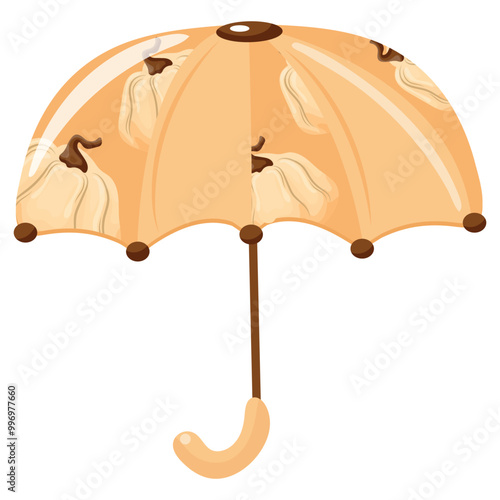 icon of an autumn accessory, namely an umbrella with a design of round white pumpkins, vector