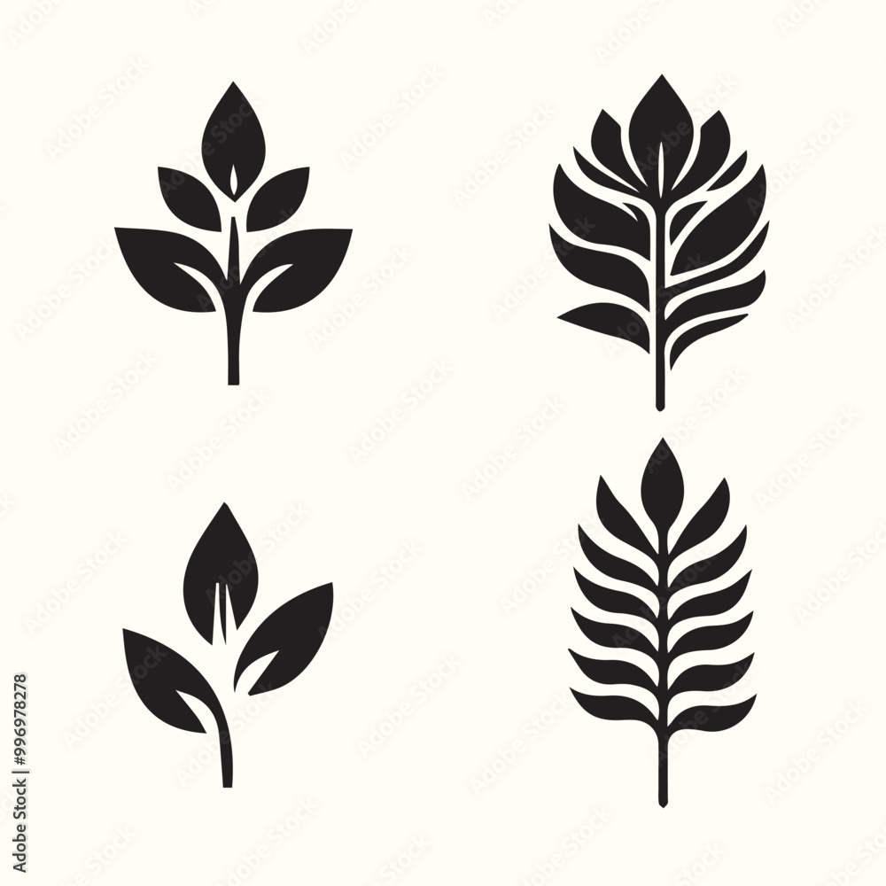 Green leaf and feather silhouette vector set with nature and floral elements Green leaf and feather silhouette vector set with nature and floral elements