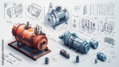 Blueprints of Industrial Equipment Design Concept