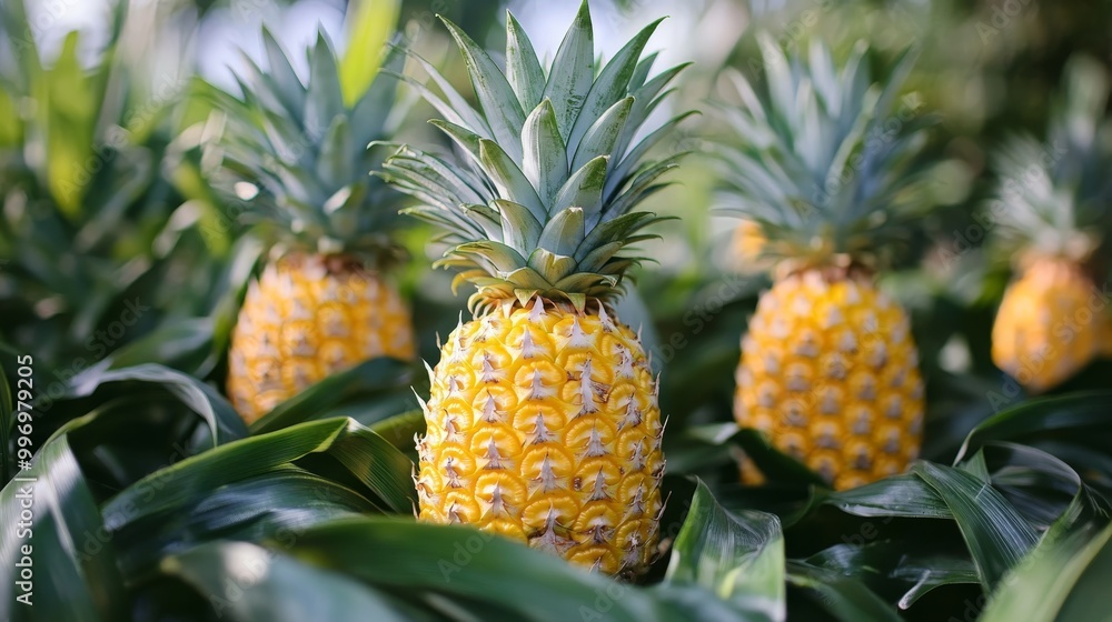 Pineapples are tropical fruits that grow on plants. The top of the pineapple has a leafy part that can be used to grow a new pineapple plant. Pineapples are tropical fruits that grow on plants. The top of the pineapple has a leafy part that can be used to grow a new pineapple plant.