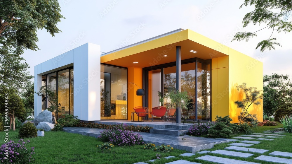 Fototapeta premium Stylish and contemporary home designs with vibrant colors, visualized in 3D.