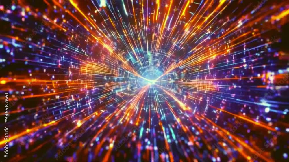 A never-ending tunnel of connecting lines and particles, high speed, rapid data transfer, leading to a futuristic digital horizon, 4k High-Quality Technology Background Animation Video A never-ending tunnel of connecting lines and particles, high speed, rapid data transfer, leading to a futuristic digital horizon, 4k High-Quality Technology Background Animation Video