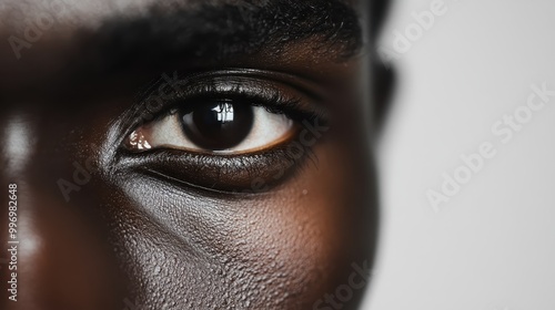 An extremely detailed close-up photograph of an eye, capturing its texture, deep expression, and the clear reflection of light, demonstrating high-quality photography techniques. photo