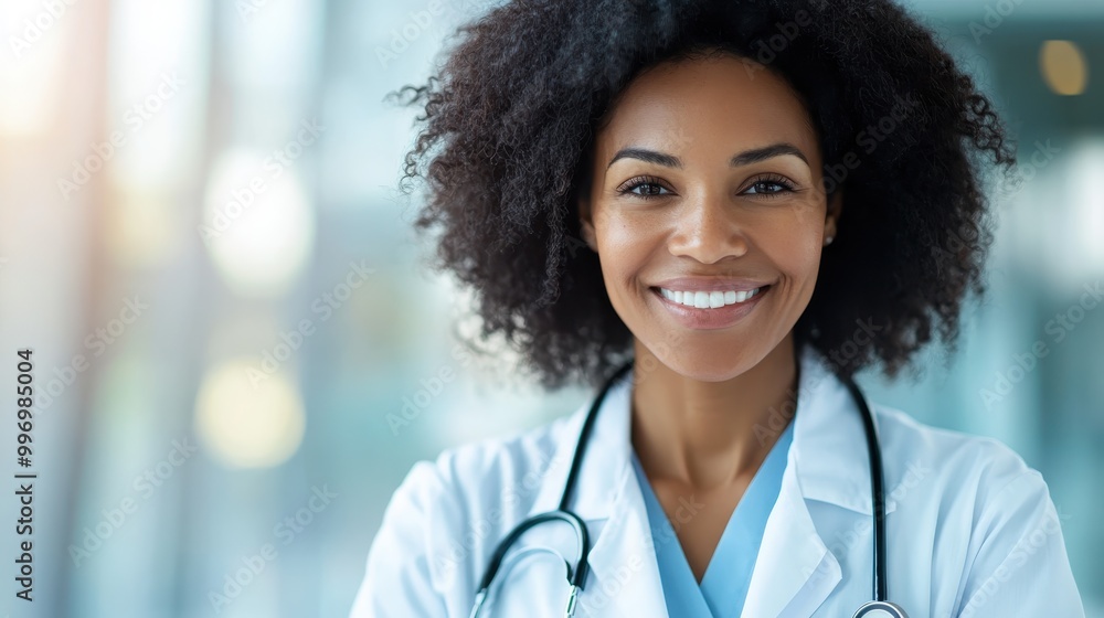 A smiling female doctor in a lab coat, conveying warmth and approachability, set in a modern medical setting with bright lighting and a welcoming smile. A smiling female doctor in a lab coat, conveying warmth and approachability, set in a modern medical setting with bright lighting and a welcoming smile.