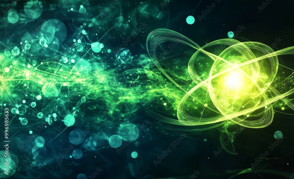An atom on a nanotechnology background with a 3D illustration of a scientific concept. A clever idea. A breakthrough in science. An atom on a nanotechnology background with a 3D illustration of a scientific concept. A clever idea. A breakthrough in science.