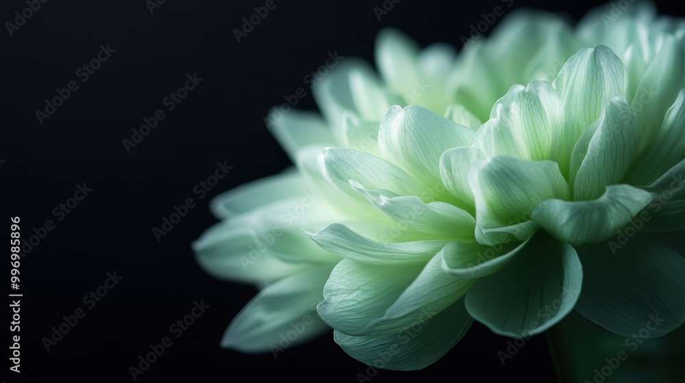 A stunning macro shot of a green flower, focusing on the delicate, intricate details of its petals, set against a dark background for striking contrast and artistic effect. A stunning macro shot of a green flower, focusing on the delicate, intricate details of its petals, set against a dark background for striking contrast and artistic effect.