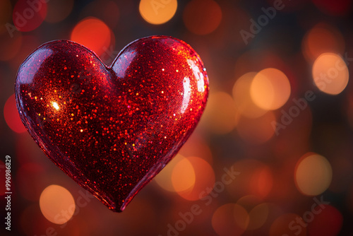 Romantic Red Heart With Glowing Bokeh Background