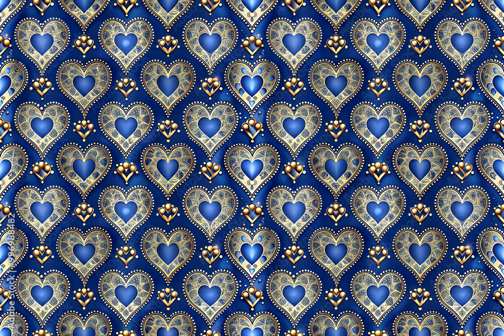 seamless pattern with golden hearts on a blue background seamless pattern with golden hearts on a blue background