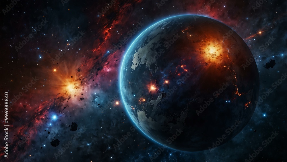 Planet in a cosmic nebula. Planet in a cosmic nebula.