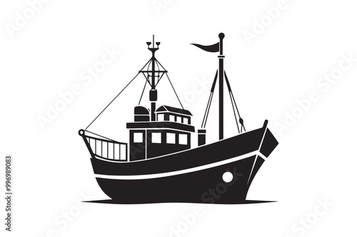 Fishing Boat silhouette vector illustration, Fishing Boat silhouette vector 