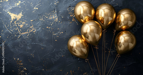 Gold Balloons Against a Black Textured Wall
