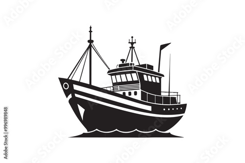 Fishing Boat silhouette vector illustration, Fishing Boat silhouette vector 