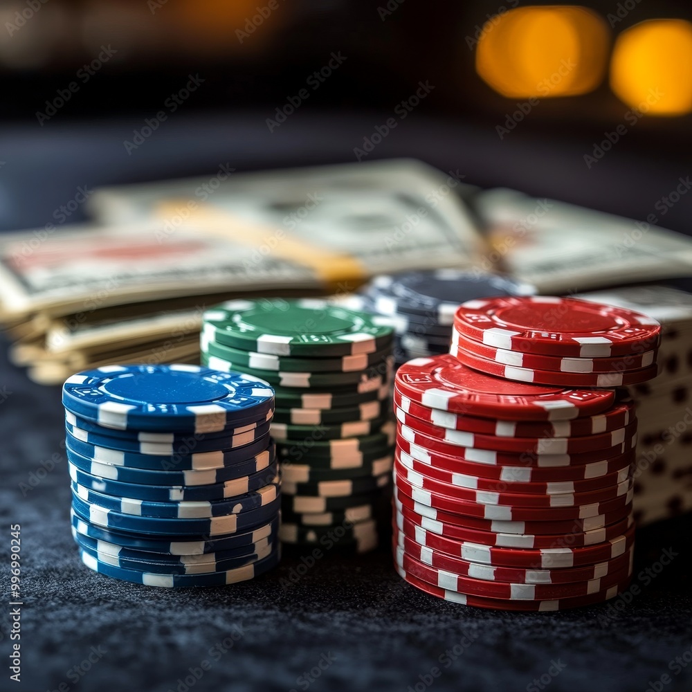 Poker chips and chips on a dark background. Casino concept. Poker chips and chips on a dark background. Casino concept.