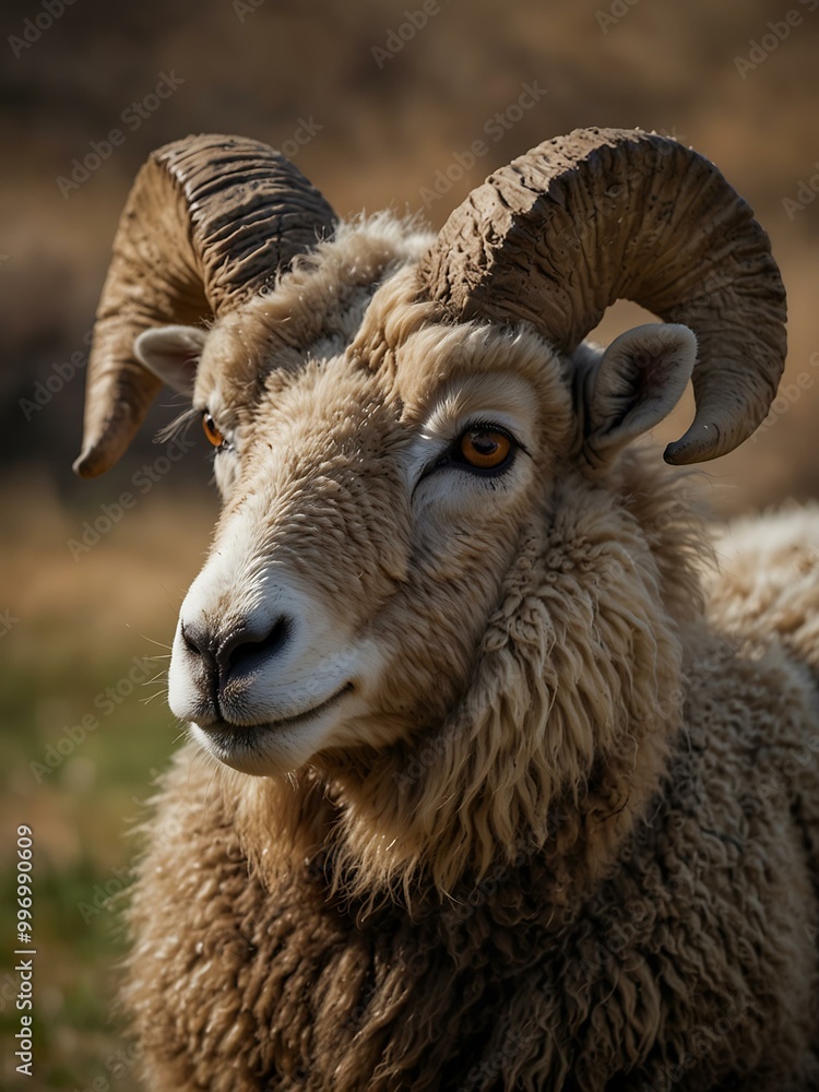 Portrait of a four-horned sheep. Portrait of a four-horned sheep.