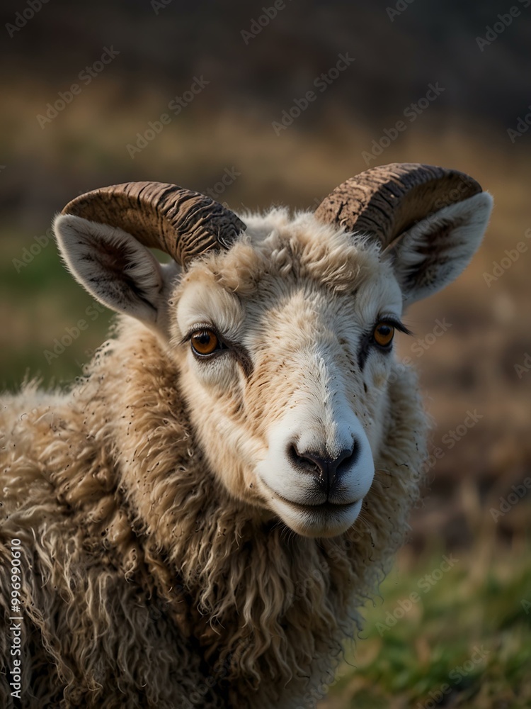 Portrait of a four-horned sheep. Portrait of a four-horned sheep.
