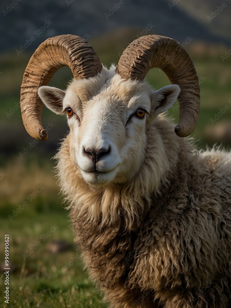 Portrait of a four-horned sheep. Portrait of a four-horned sheep.