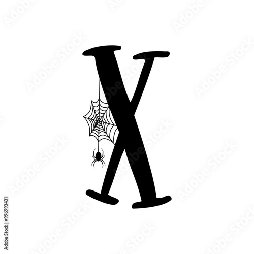 Logo con letra inicial A con tela de araña y araña colgando para tarjetas y felicitaciones de Halloween