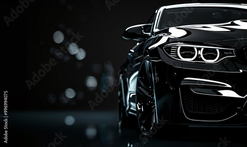 Close-Up of Luxury Black Car with Glossy Reflection