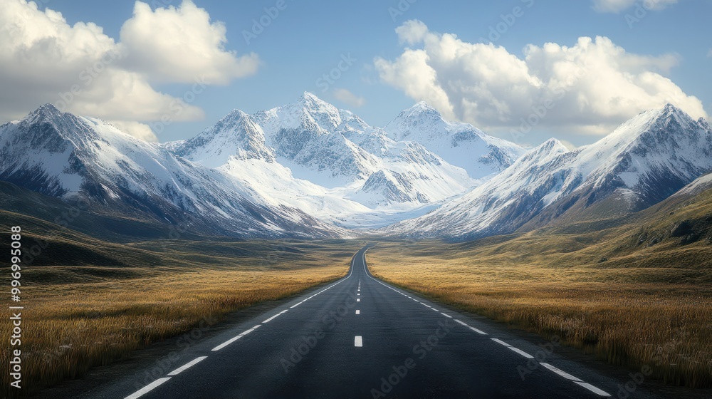 Fototapeta premium A road with a mountain range in the background