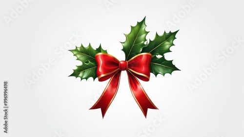 A decorative holly sprig with a red bow, symbolizing Christmas and festive celebrations.