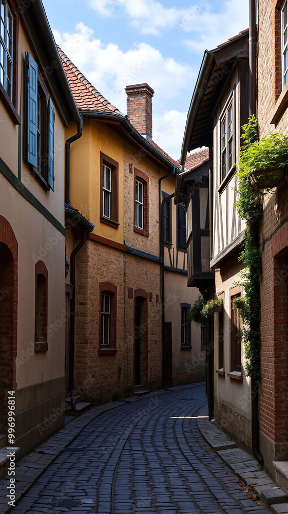 Obraz premium Charming narrow street lined with historic buildings in a quaint village